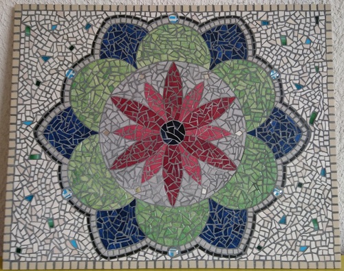Tableau en mosaïque motif mandala en Emaux de Briare et grès cérame